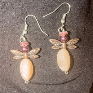 Chic Winged Earrings with Pink and Bronze Tones
